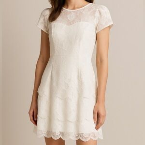 LENA White Lace Dress Size S Cap Sleeve Mini Bridal Rehearsal Cute Feminine